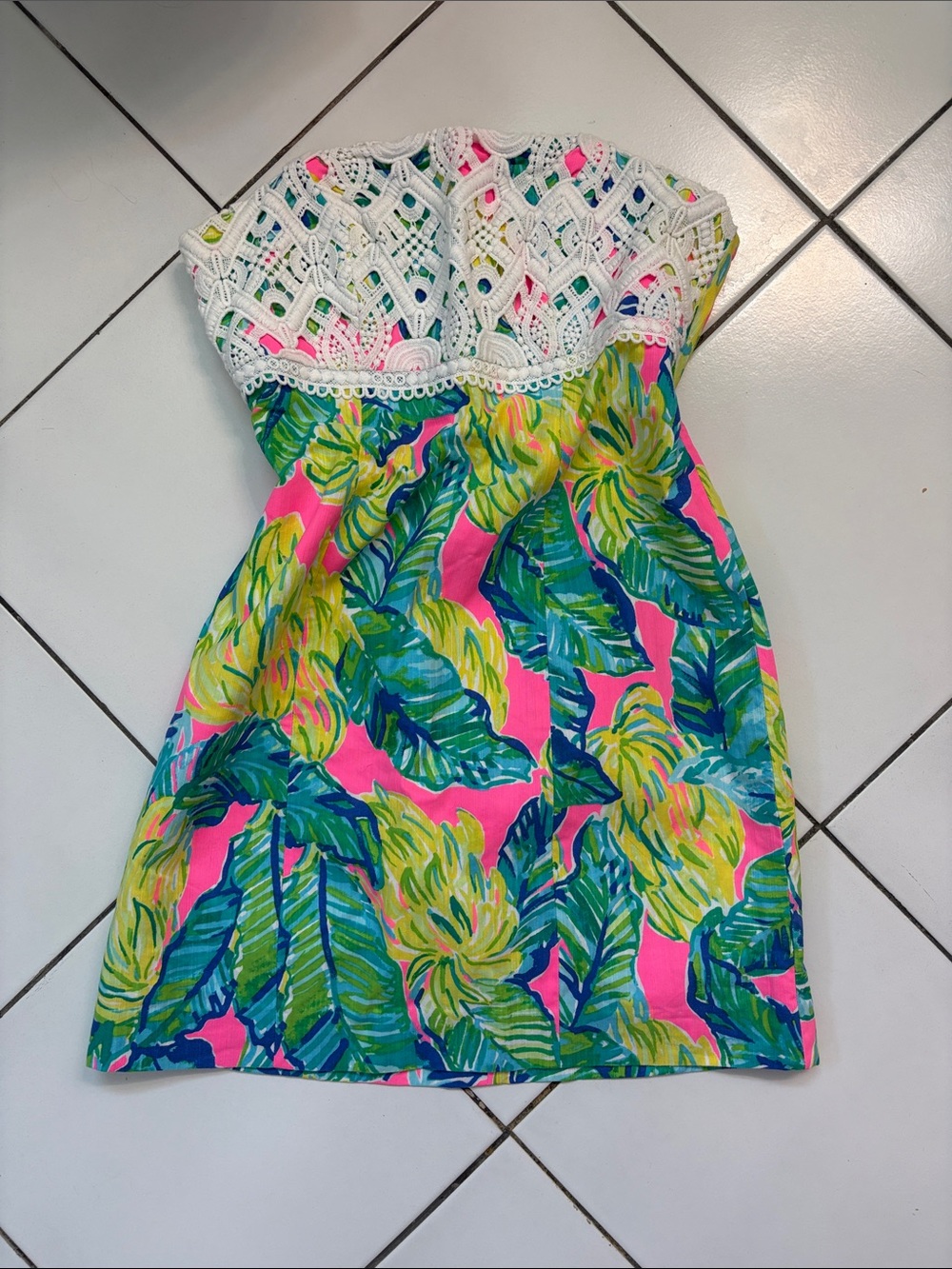 Lilly Pulitzer Pink and Multicolor Tropical Strapless Dress